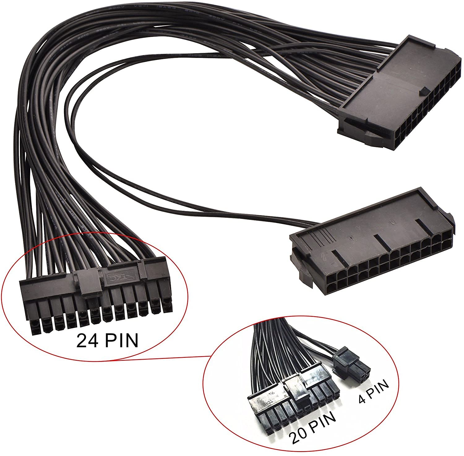Dual PSU 24-Pin ATX Motherboard Adapter Extension Cable 30cm Black X884