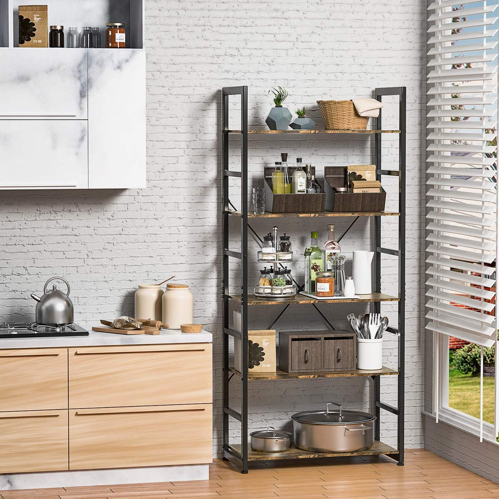 Rustic Brown 5 Tier Wooden and Metal Bookshelf C80106