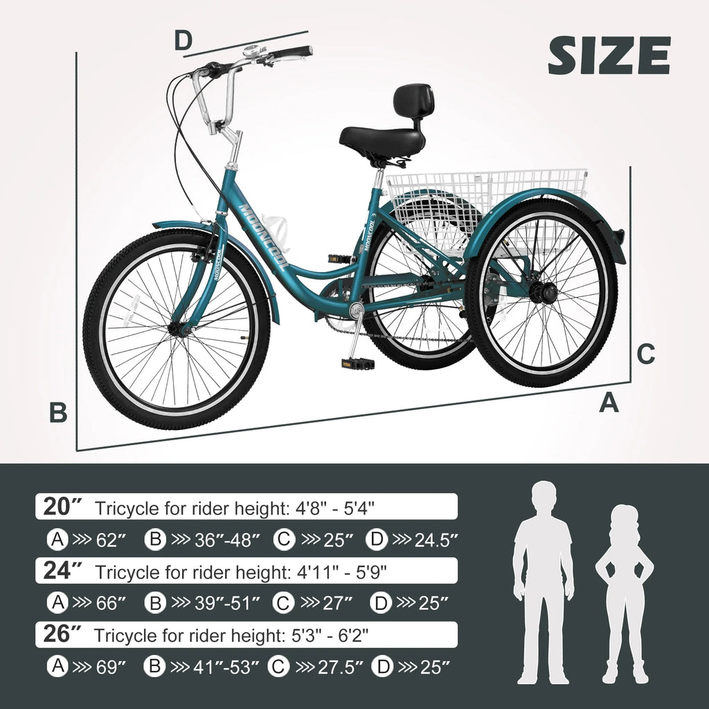 Tricycle 20" Wheels 7-Speed 3 Wheels Bike with Basket T6345