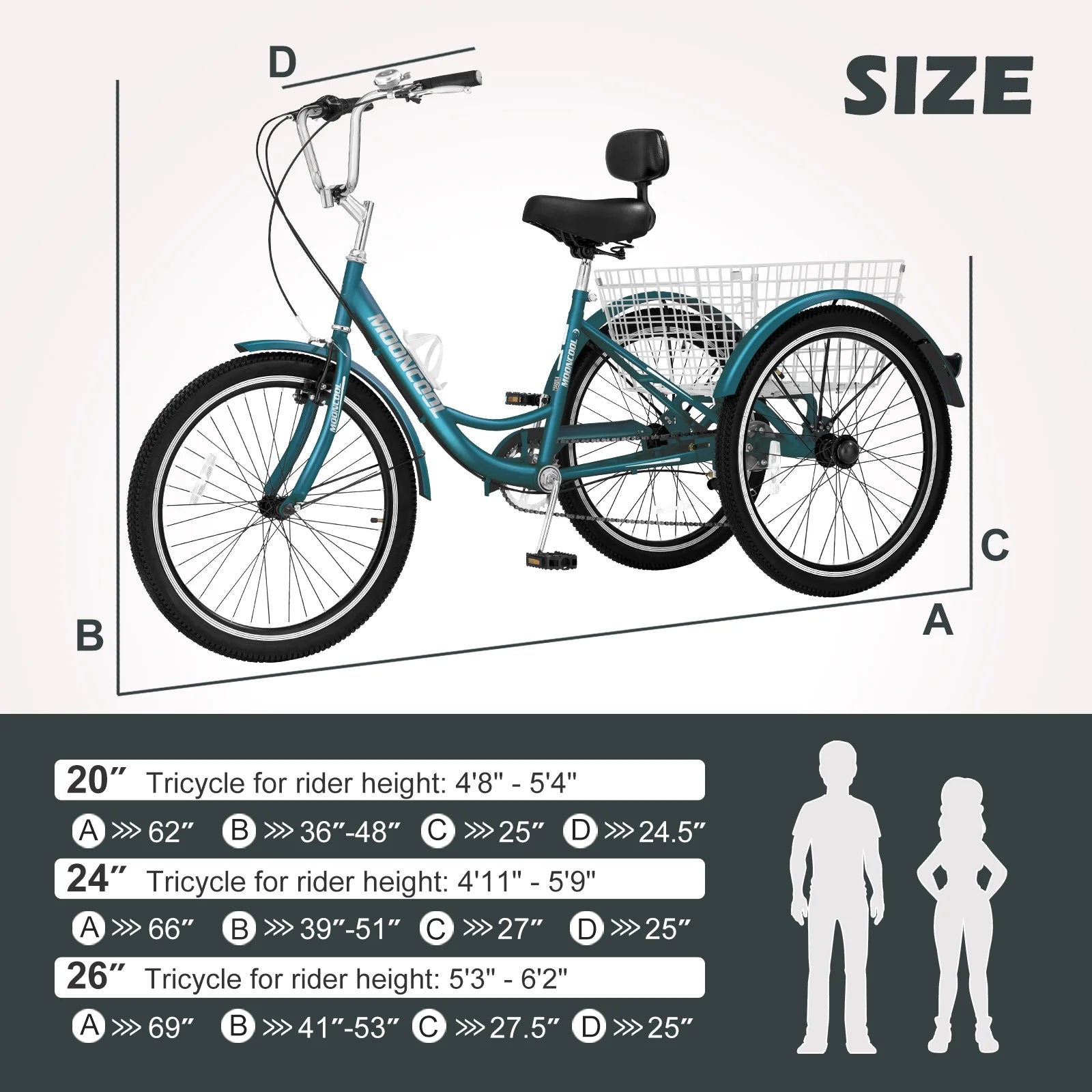 Tricycle 20" Wheels 7-Speed 3 Wheels Bike with Basket T6345