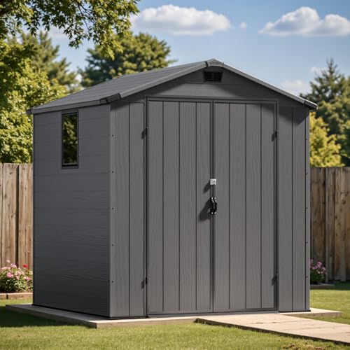 Dark Grey 6 x 8 FT Plastic Outdoor Storage Shed with Floor L841526