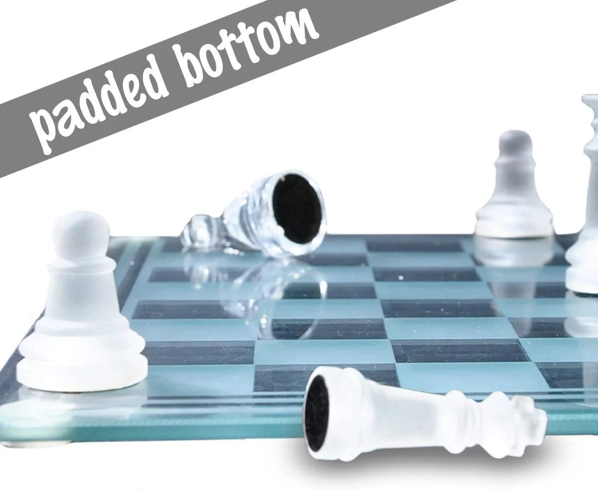 12 inch Glass Chess Set with 32 Frosted Clear Pieces S808