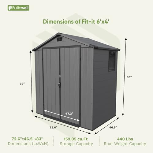Dark Grey 6 x 8 FT Plastic Outdoor Storage Shed with Floor L841526
