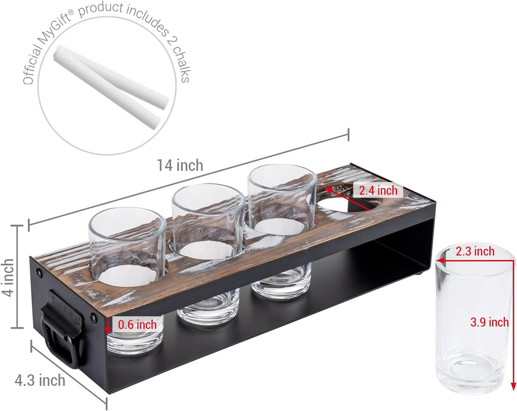 Beer Flight Board with Glasses Serving Caddy in Matte Black Metal and Torched Wood with 4 Beer Tasting Glass, Set of 2 N185273