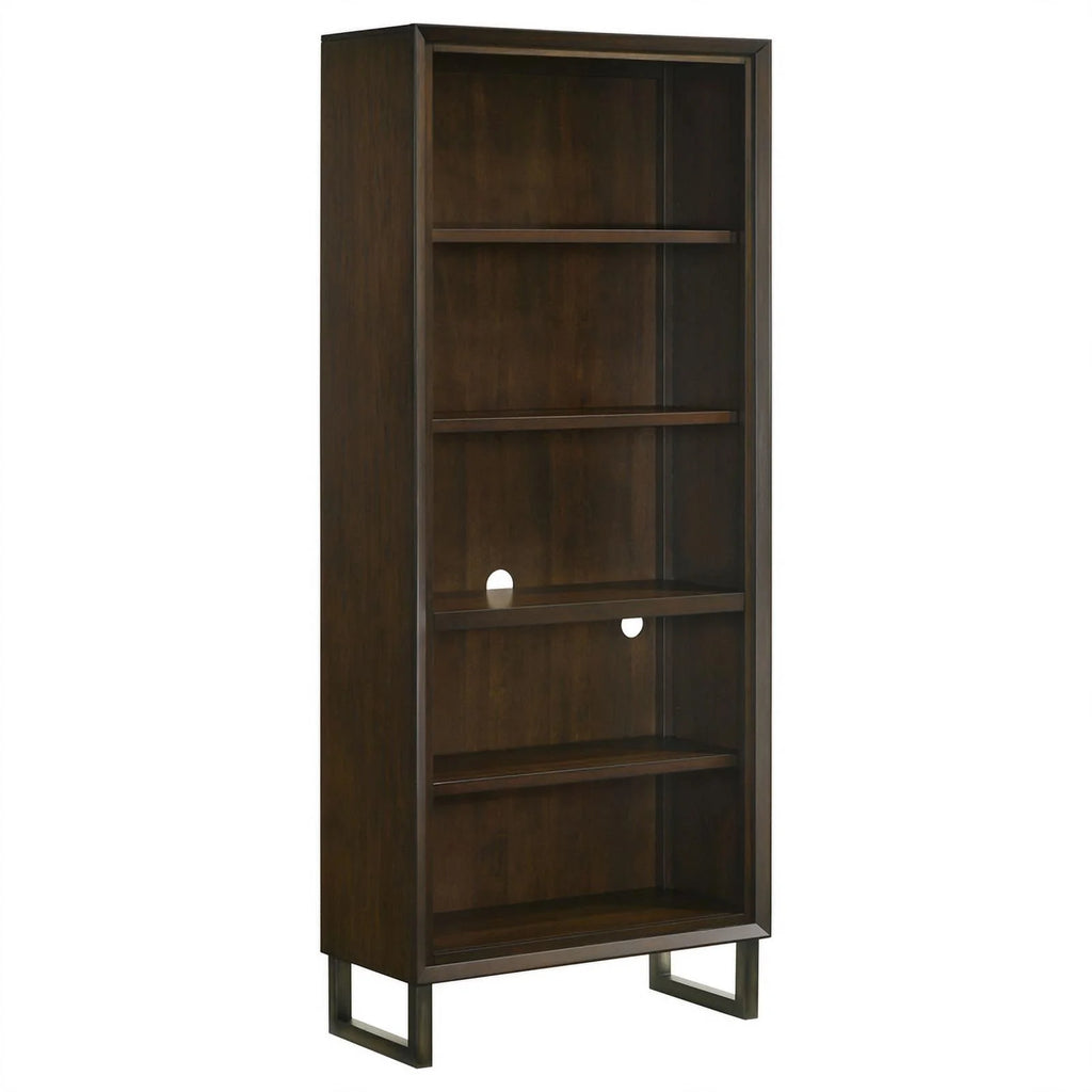 4-shelf Wood Bookcase Dark Walnut and Gunmetal T63178