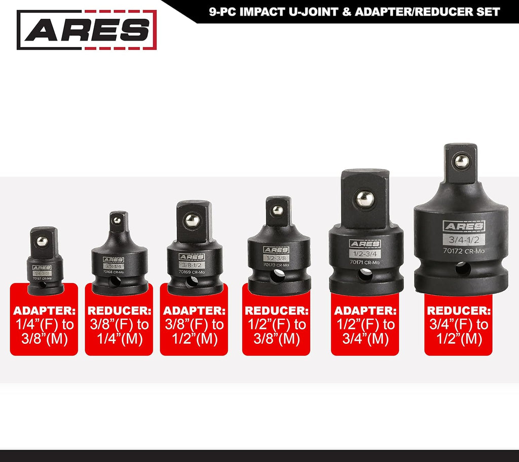 9-Pc Impact U-Joint and Adapter/Reducer Set with Aluminum Storage Rail U4441