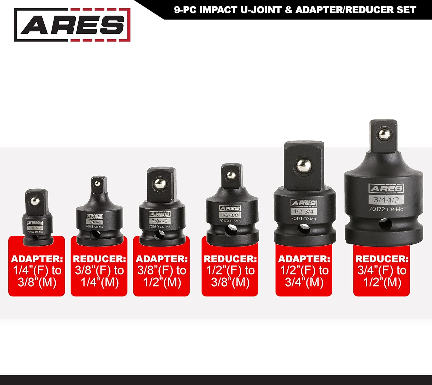 9-Pc Impact U-Joint and Adapter/Reducer Set with Aluminum Storage Rail U4441