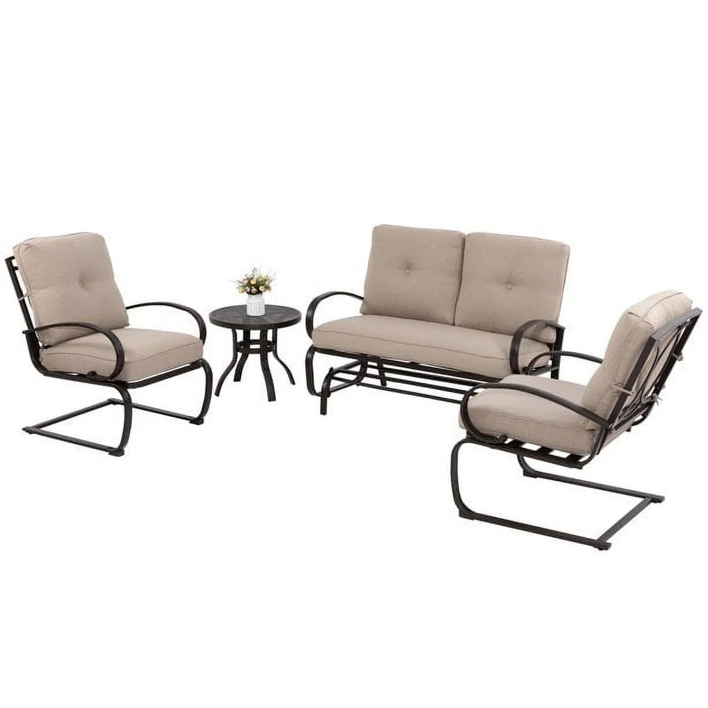 Beige 4 Pieces Outdoor Patio Metal Conversation Set with Coffee Table V7978