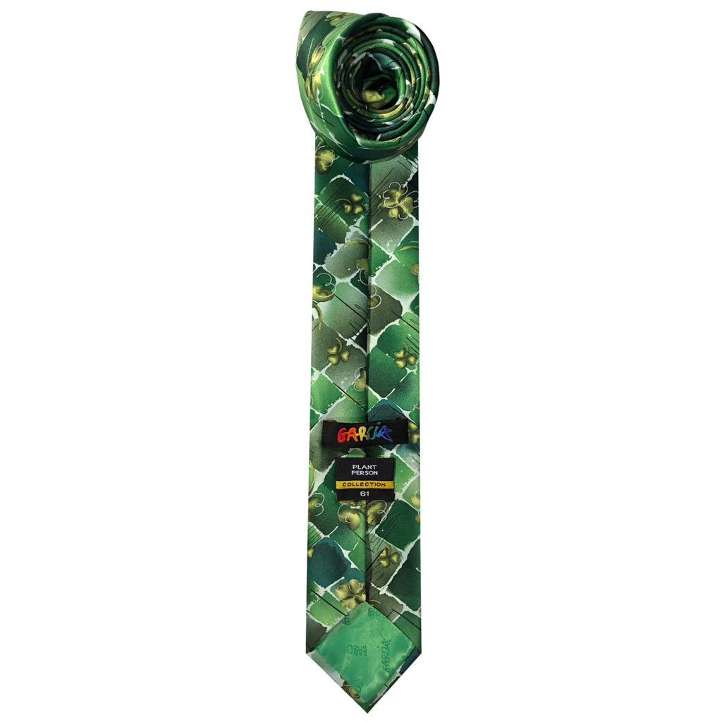 Green Shamrocks Clovers Black Diamond Irish Plant Person Art Extra Long Neck Tie D6888