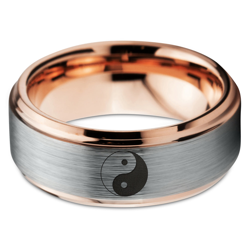 Tungsten Yin-Yang Band Ring 8mm Brushed Polished Size 7.5 X874
