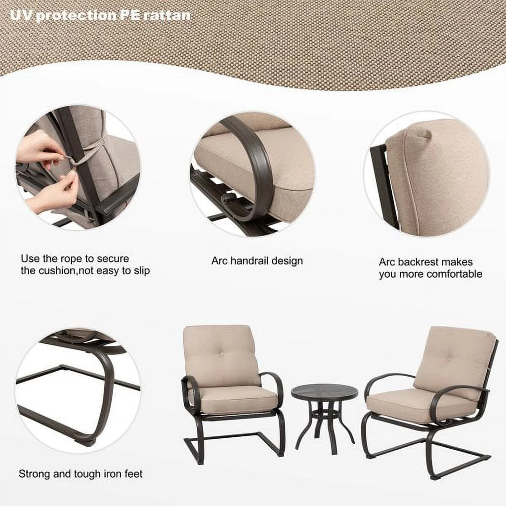Beige 4 Pieces Outdoor Patio Metal Conversation Set with Coffee Table V7978