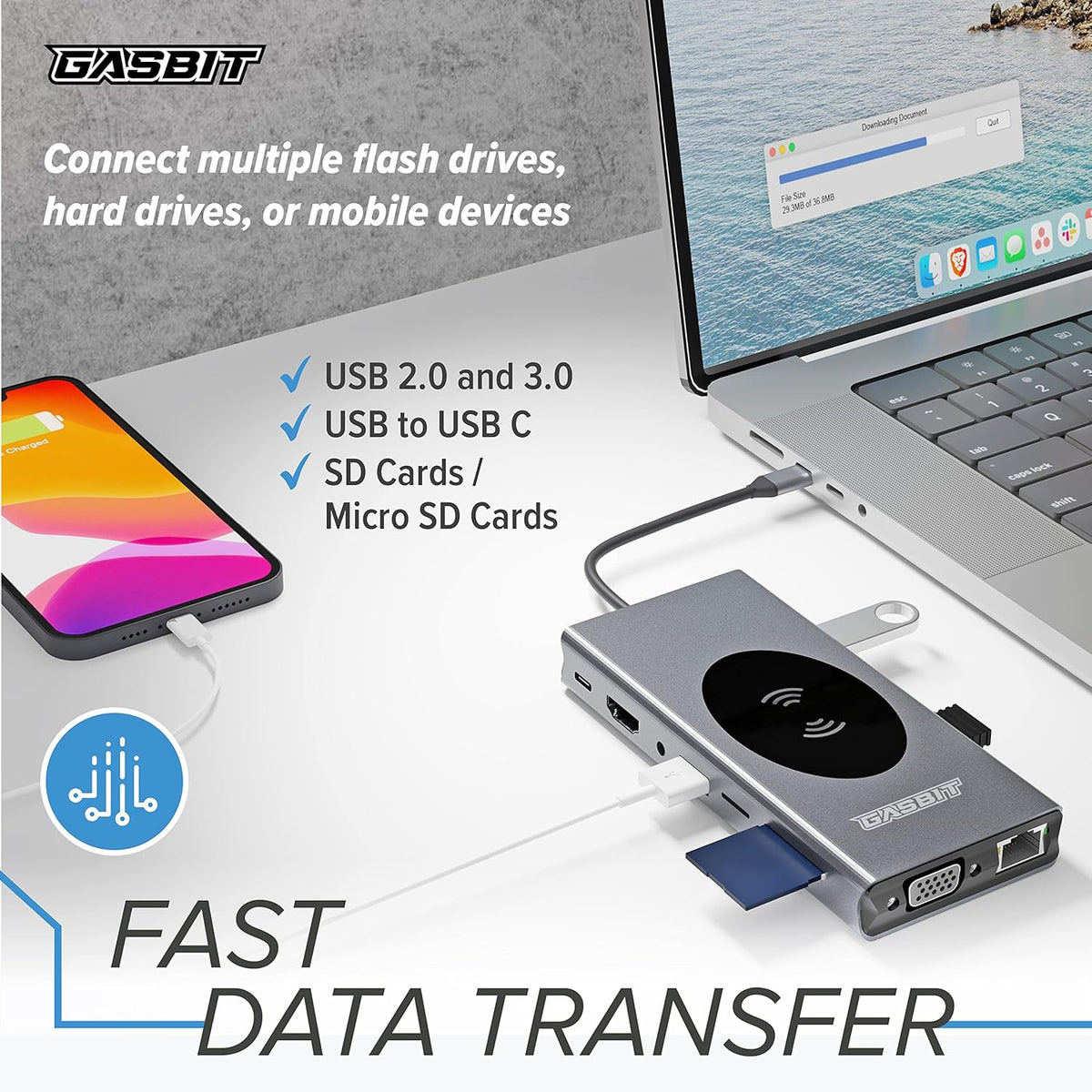 15-in-1 USB C Hub Multiport Adapter with Wireless Phone Charger K210159