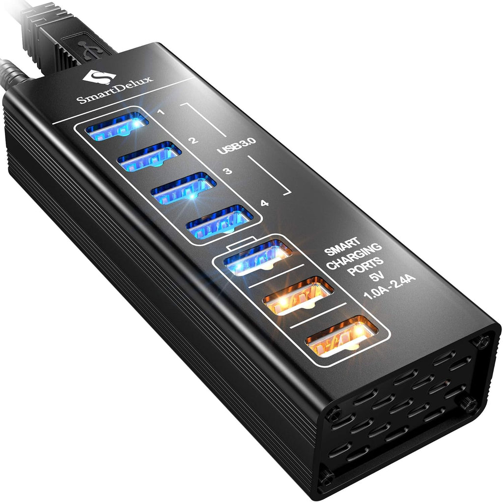 10-Port USB 3.0 Hub with Power Adapter, Black Aluminum Pack of 2 K957194