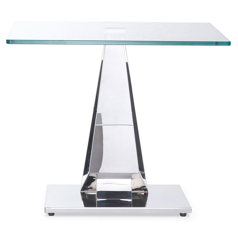 Clear Glass End Table with Polished Stainless Steel Base H50760