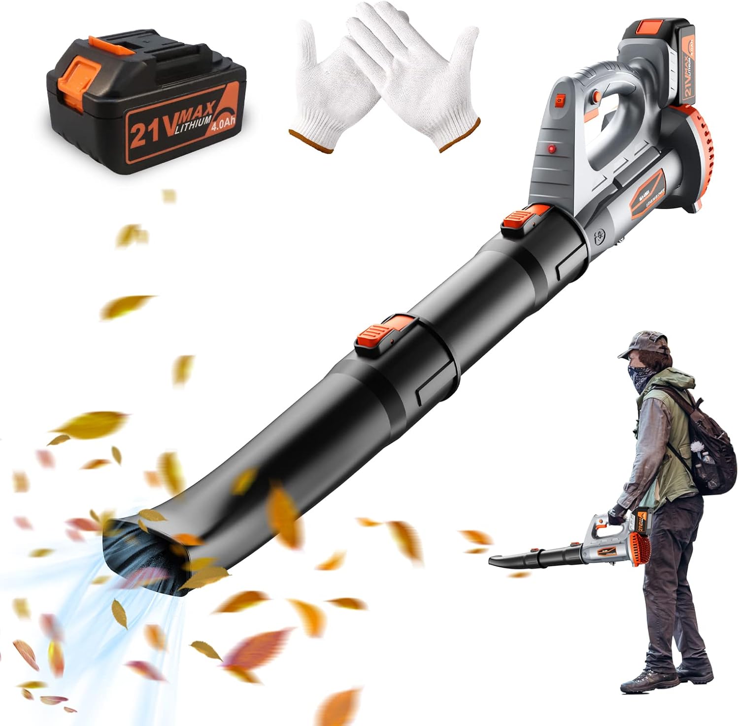 Cordless 21V Leaf Blower with 4.0Ah Battery & Charger, Pack of 2 Z9036