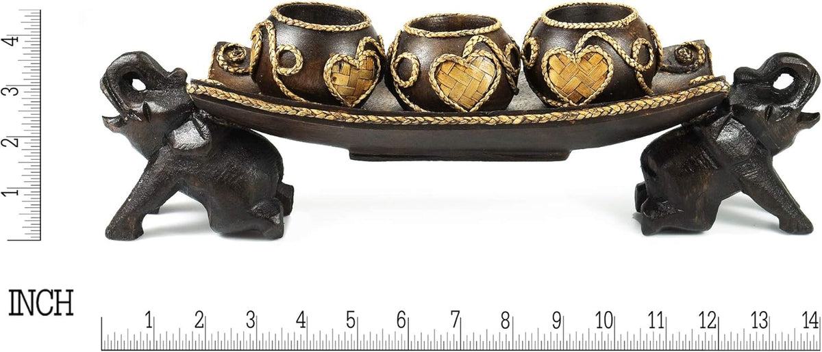 Carved Rain Tree Wooden Candle Holder Pack of 2 J77959