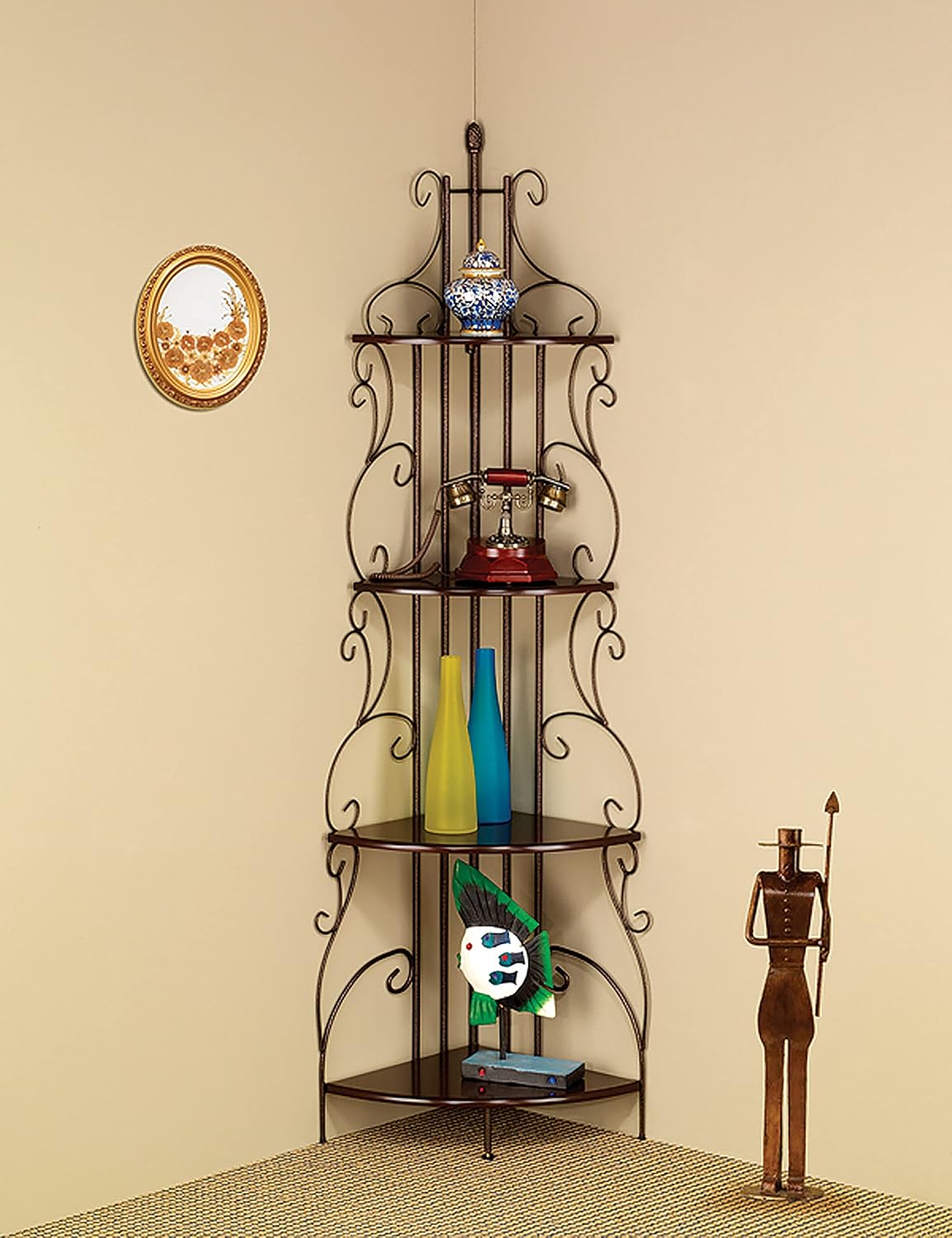 4-Shelf Corner Bookcase Cappuccino and Copper V360897