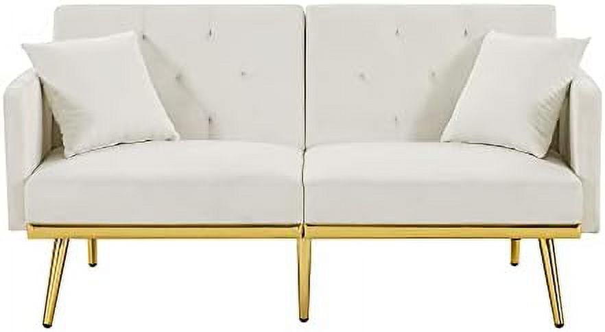 Velvet Futon Sofa Bed with Adjustable Armrests and Backrests S974188