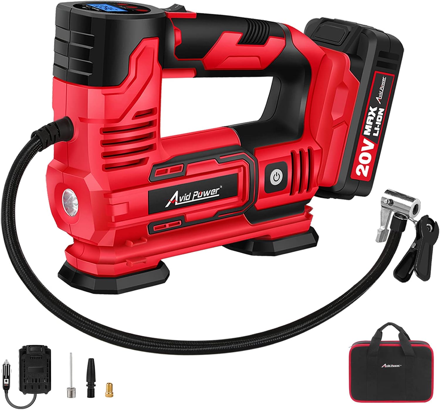 Tire Inflator Portable Air Compressor, 20V Cordless Car Tire Pump with Rechargeable Li-ion Battery, Digital Pressure Gauge T1190