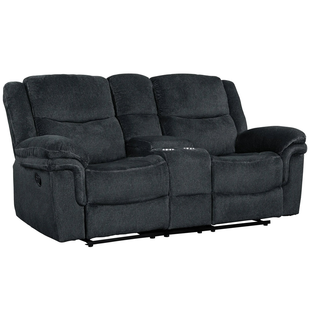 Dark Blue Manual Reclining Sofa with Storage A2163