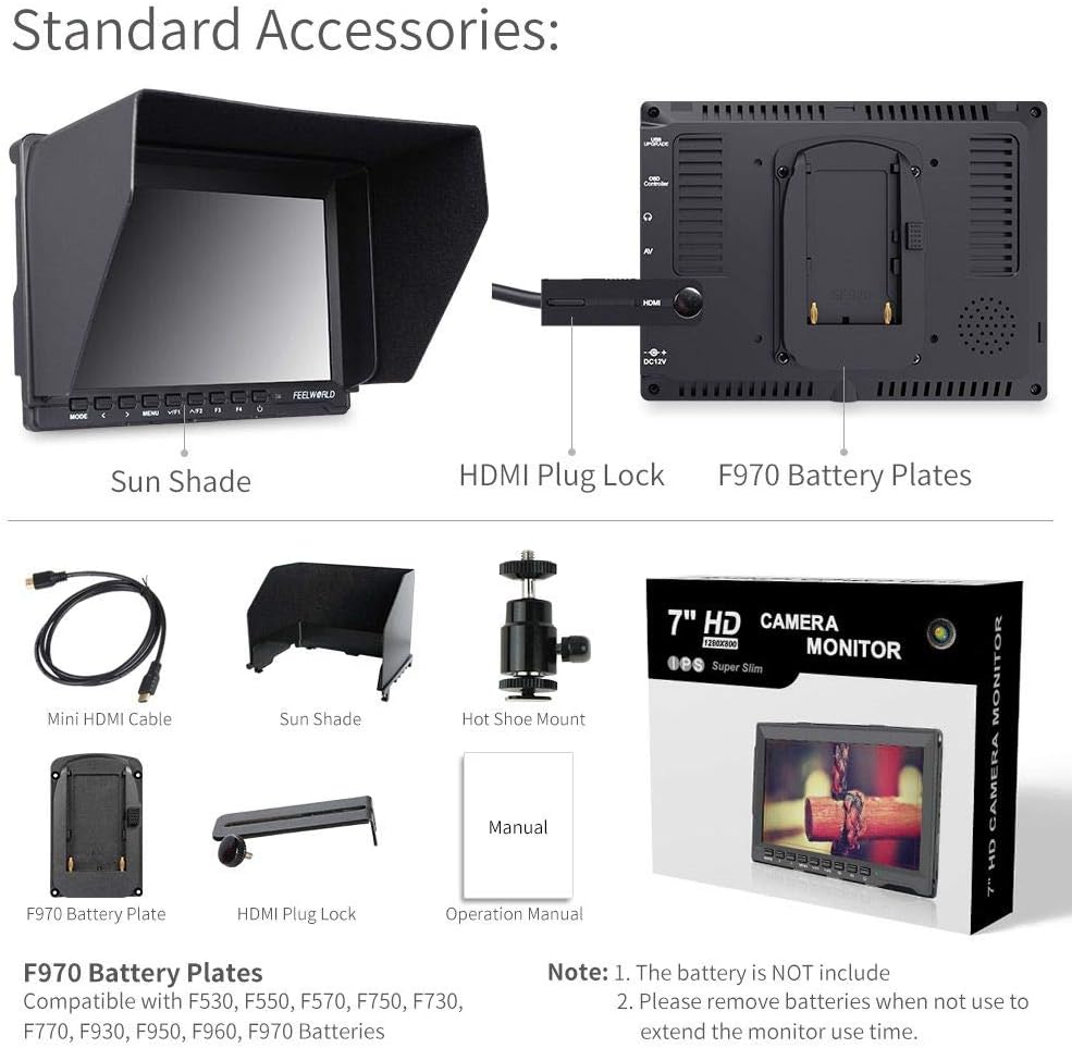 7 Inch 1280x800 IPS 4K HDMI Camera Field Monitor with Sunshade K92612