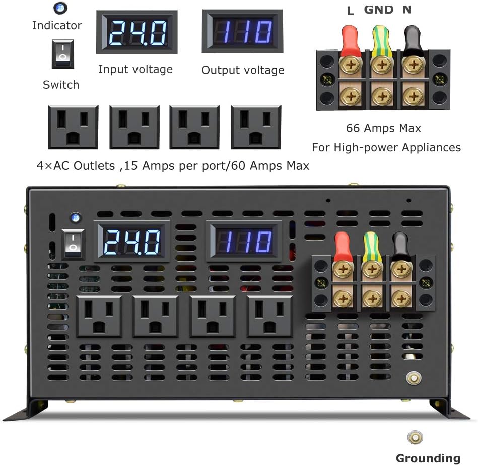 8000W 24VDC to 120VAC Pure Sine Wave Power Inverter G2840