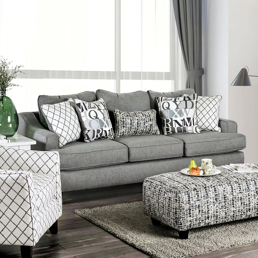 Bluish Gray Linen-like Fabric Living Room Set 3pcs C4040