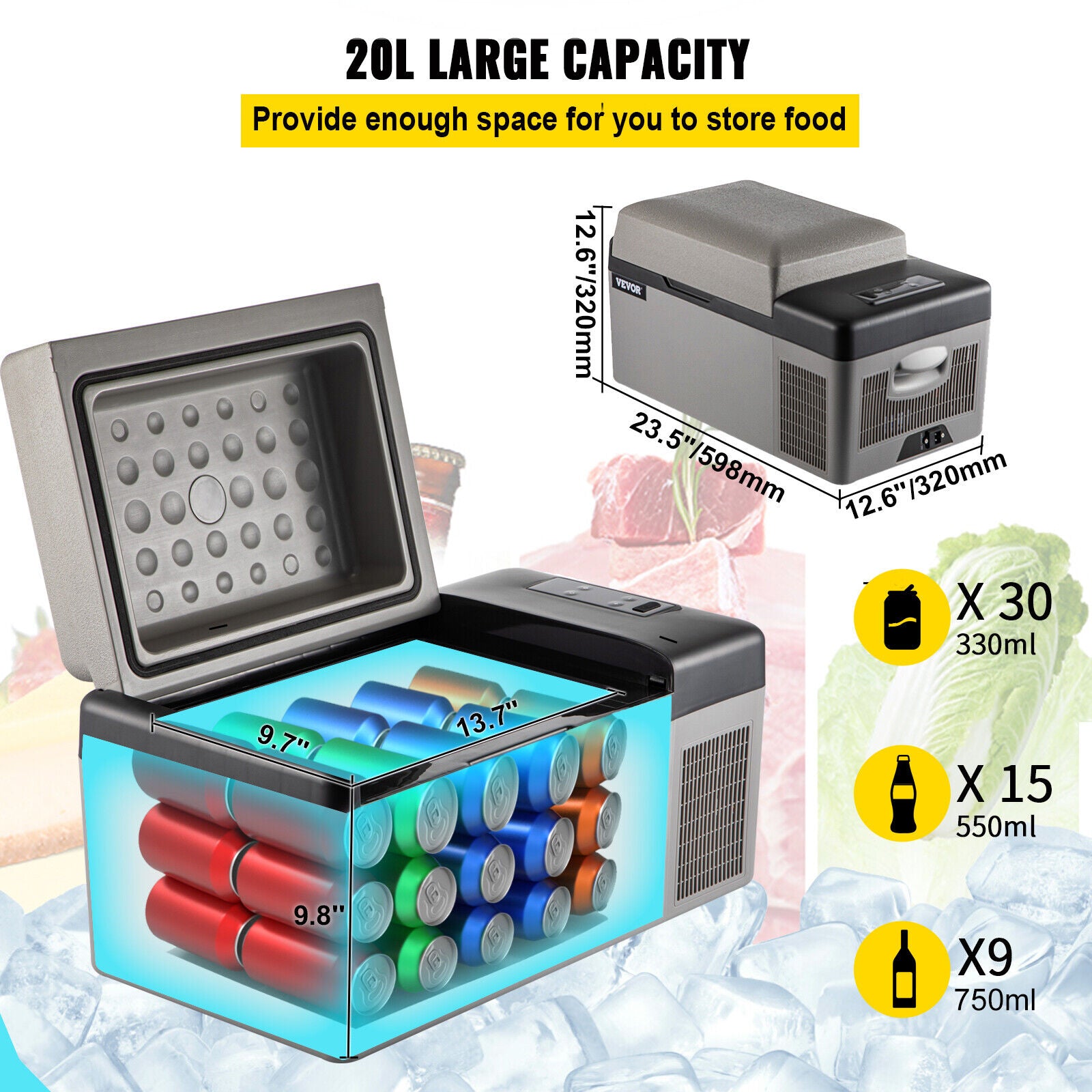 Portable Car Fridge Freezer Cooler 12V/24V T2008