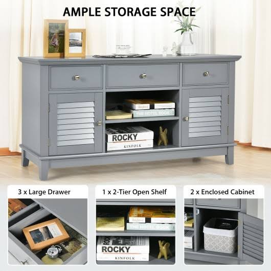 Gray TV Stand Media Console with Drawers Cabinets J61060