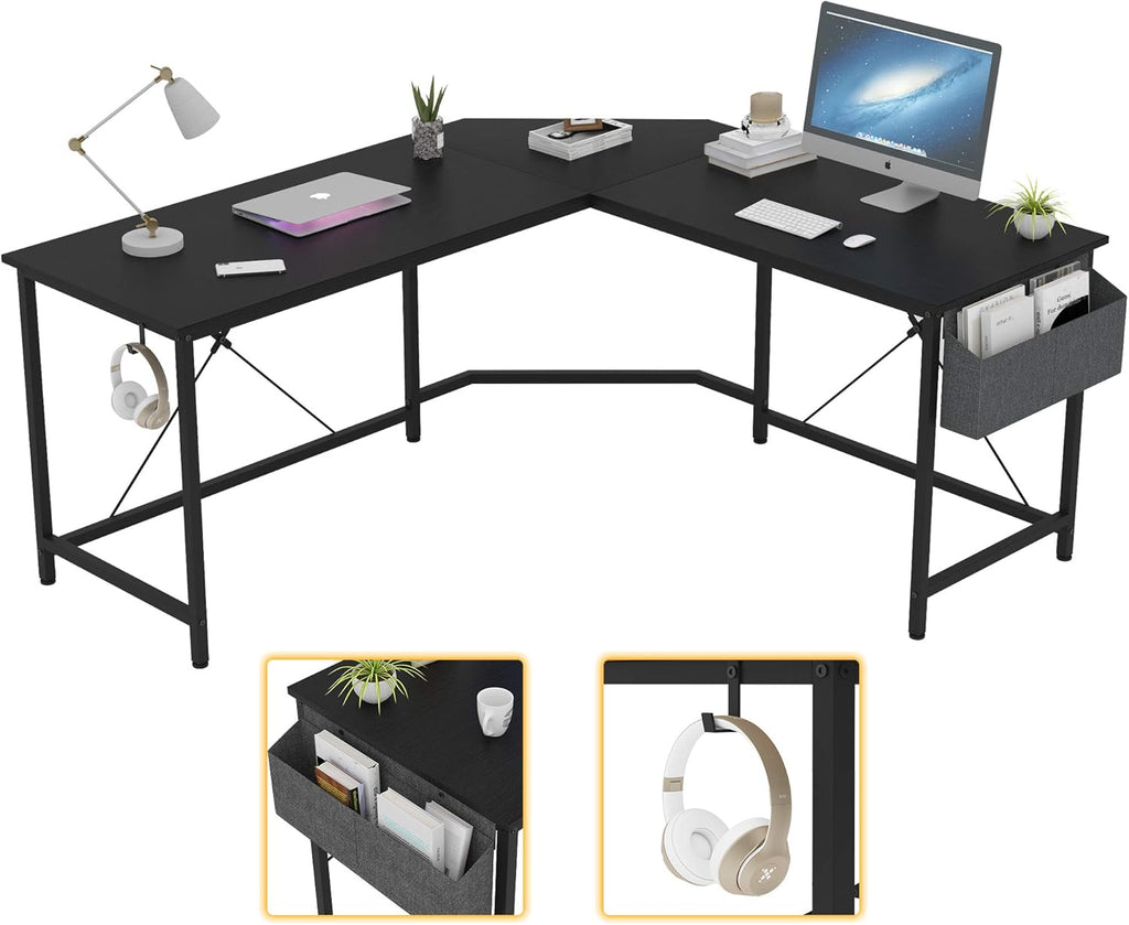 Black L Shaped Computer Corner Desk with Storage C972488