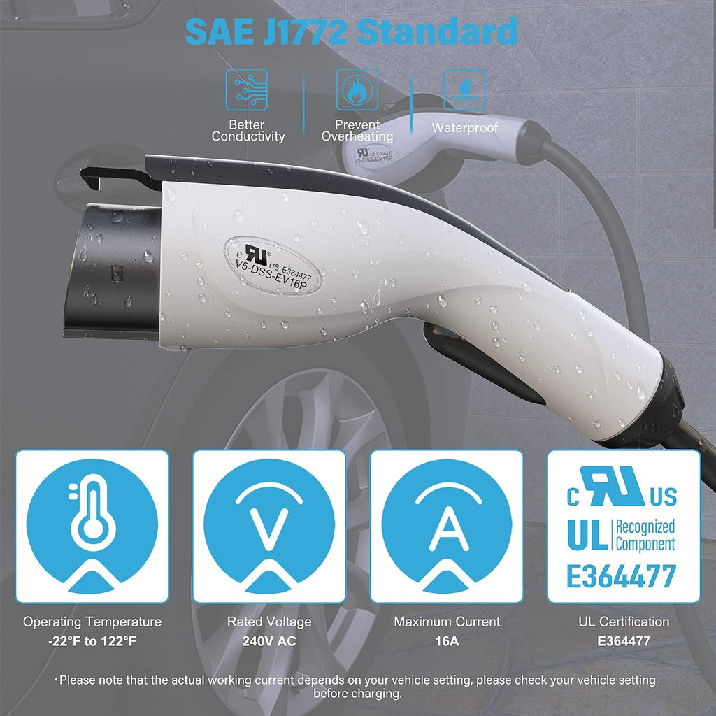 Portable Level 2 EV Charger, 240V, 16A, 25ft, NEMA 10-30 Plug W7770