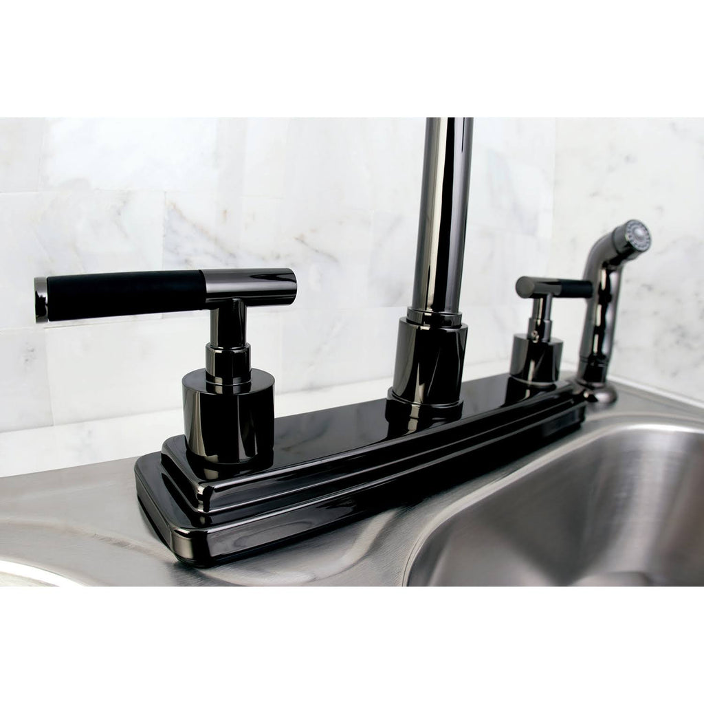 Water Onyx Black Nickel 8x22 Centerset Kitchen Faucet with Lever Handles and Matching Side Sprayer M1791