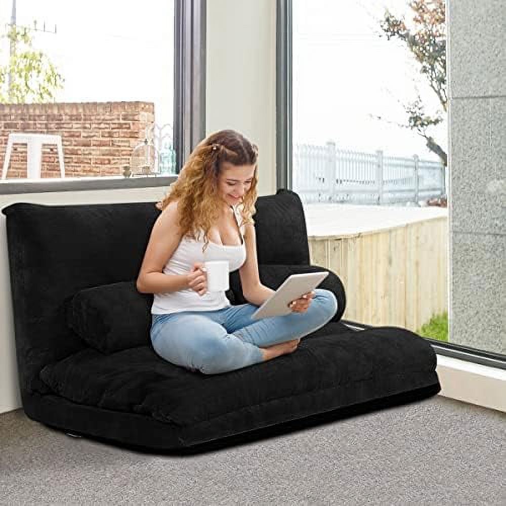 Beige 6-Position Adjustable Floor Sofa Couch with 2 Pillows Z6690