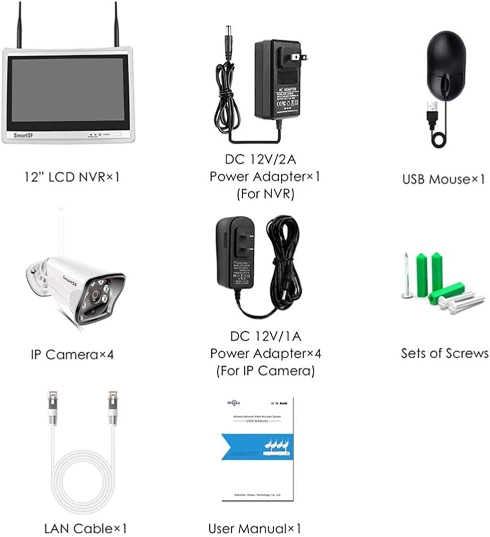 Wireless Security Camera System with 12 LCD Monitor, 2MP Outdoor, Night Vision, IP66 H53681