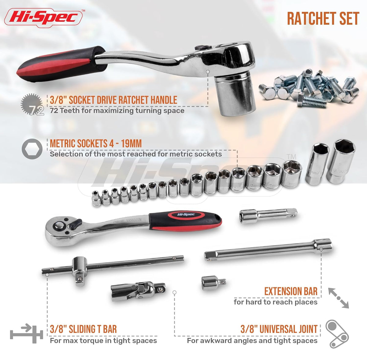 67 Piece Auto Mechanics Tool Kit with SAE Sockets, Ratchet Set and Tool Box H7860