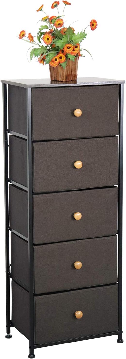 5 Drawer Fabric Storage Dresser with Steel Frame (Dark Gray) F638