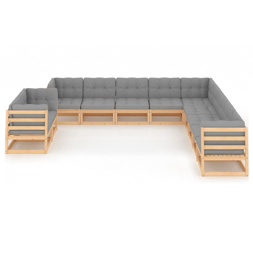 11 Piece Patio Lounge Set with Gray Cushion Pinewood Sectional Outdoor Furniture Set X768294