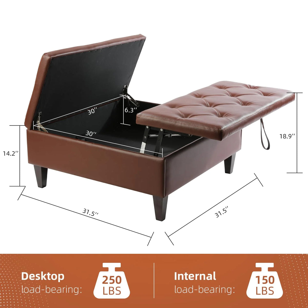 Dark Brown Faux Leather Square Storage Ottoman S610547