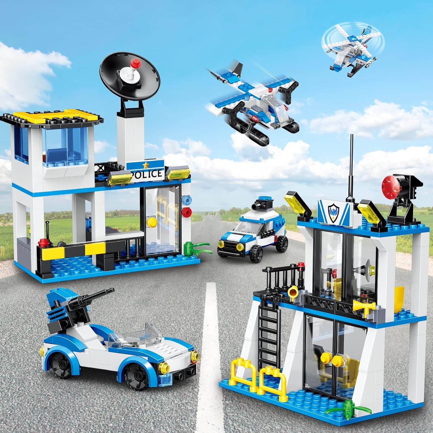 Police Ship Building Blocks Toy Kit with Army Car, Helicopter, Airplane, Warship B832472