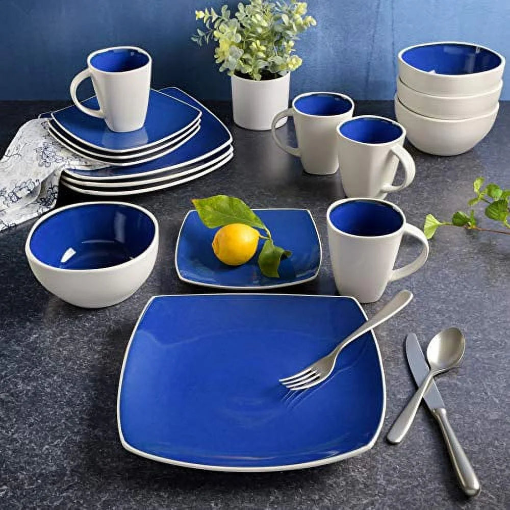 White Square Stoneware 16-Piece Dinnerware Set U350923