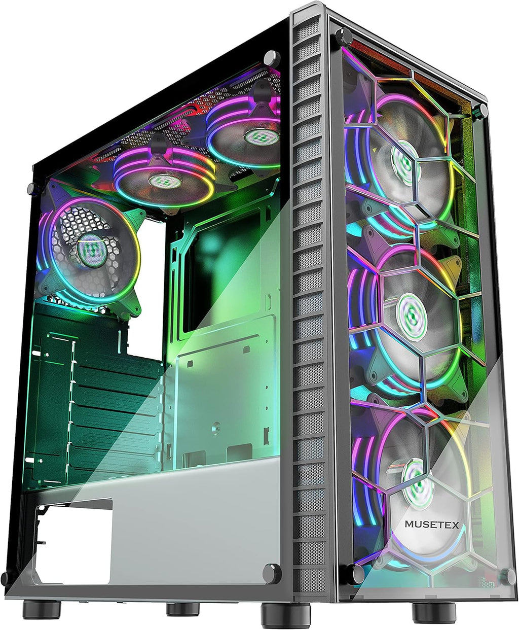 White Mid-Tower ATX PC Case with 6pcs 120mm ARGB Fans, 2 Tempered Glass Panels, USB 3.0 S8497