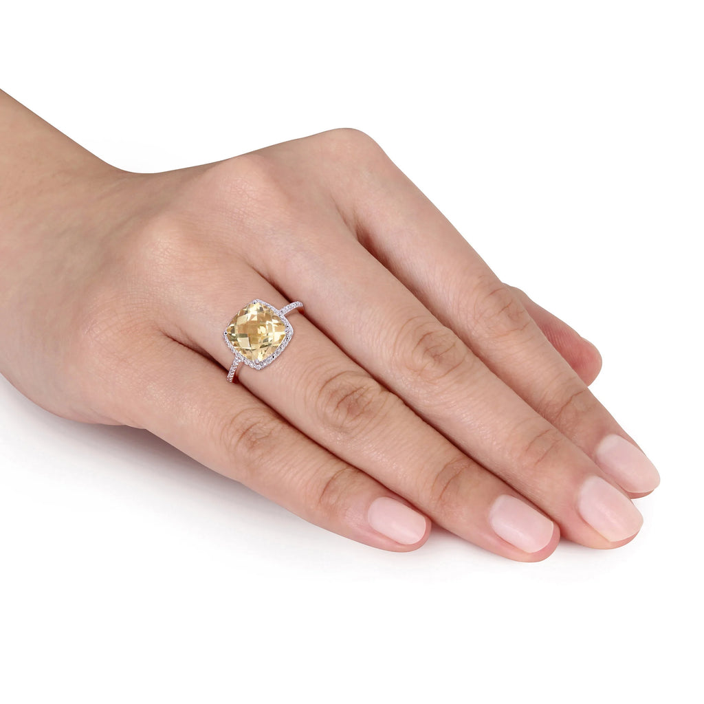 Sterling Silver Citrine and Diamond Halo Ring L461