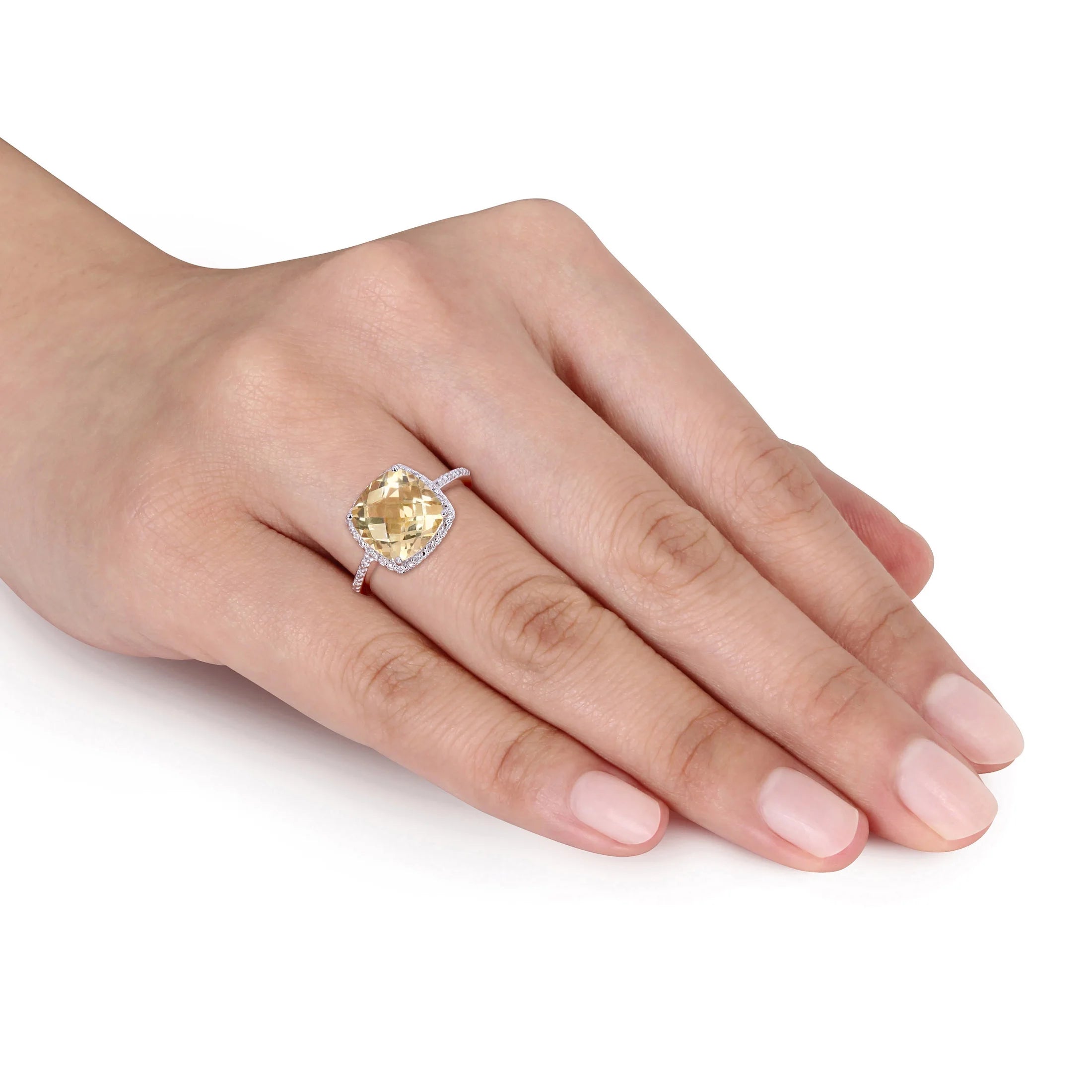 Sterling Silver Citrine and Diamond Halo Ring L461