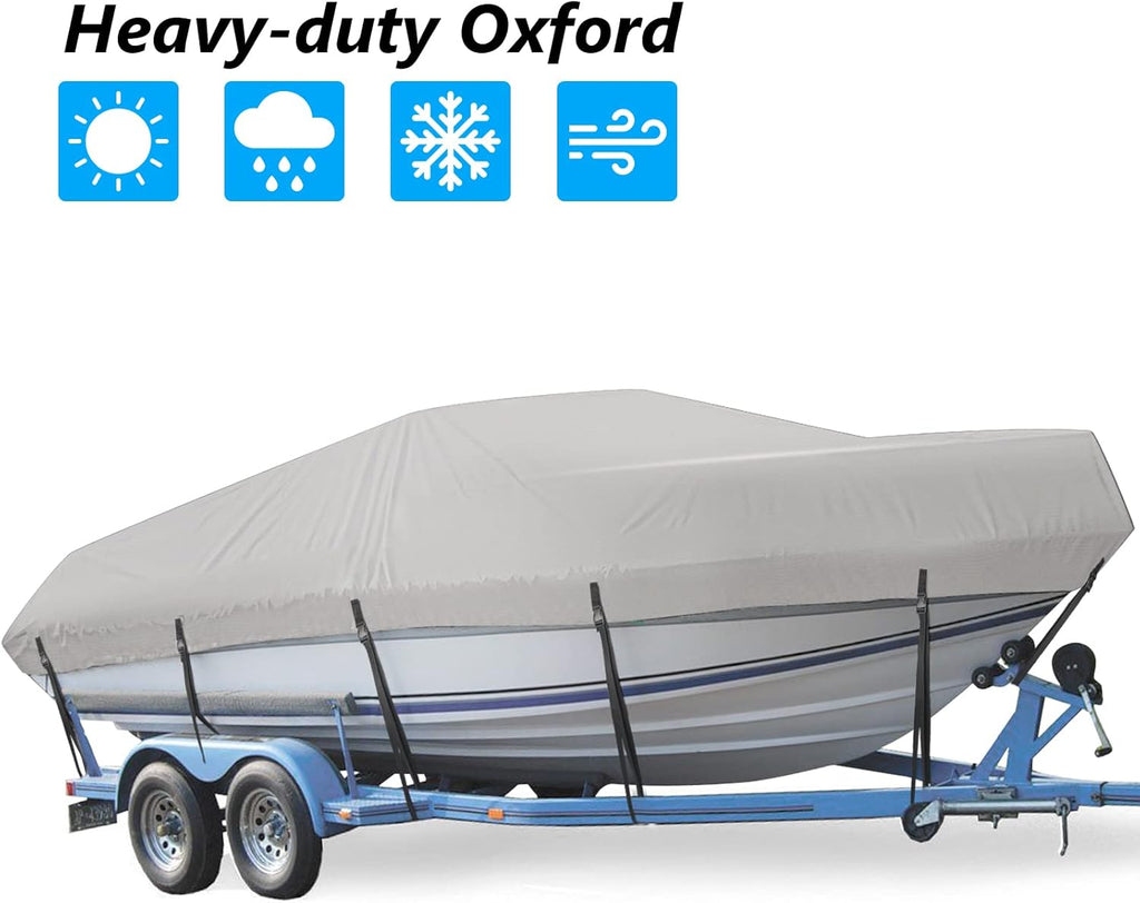 Heavy Duty Waterproof Trailerable Boat Cover, 17-19ft, BLK W885