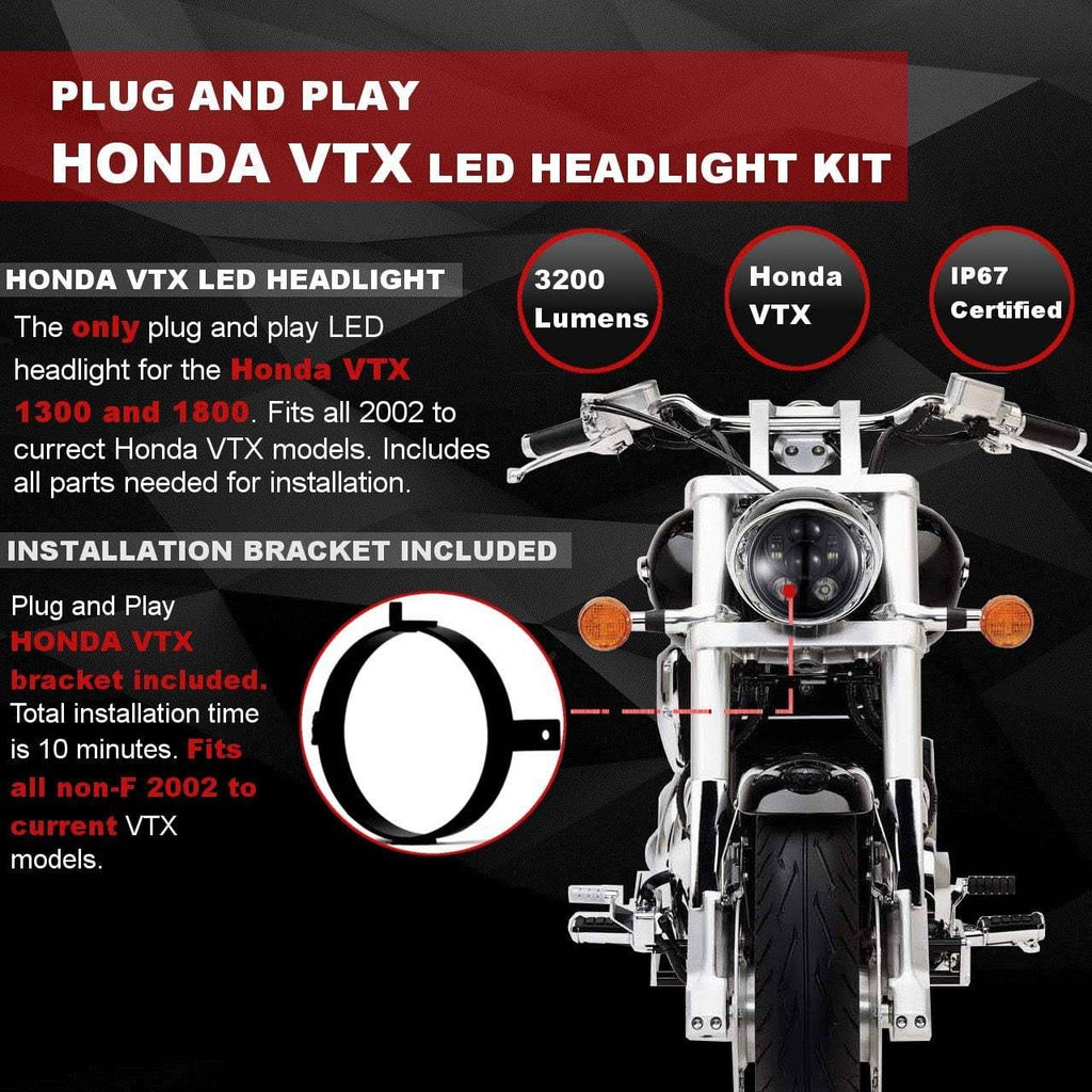 Blue LED Headlight for Honda VTX 1300 and 1800 with Bracket and Hardware W8841