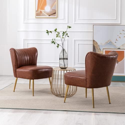 Orange Velvet Armless Accent Chair with Golden Legs B143