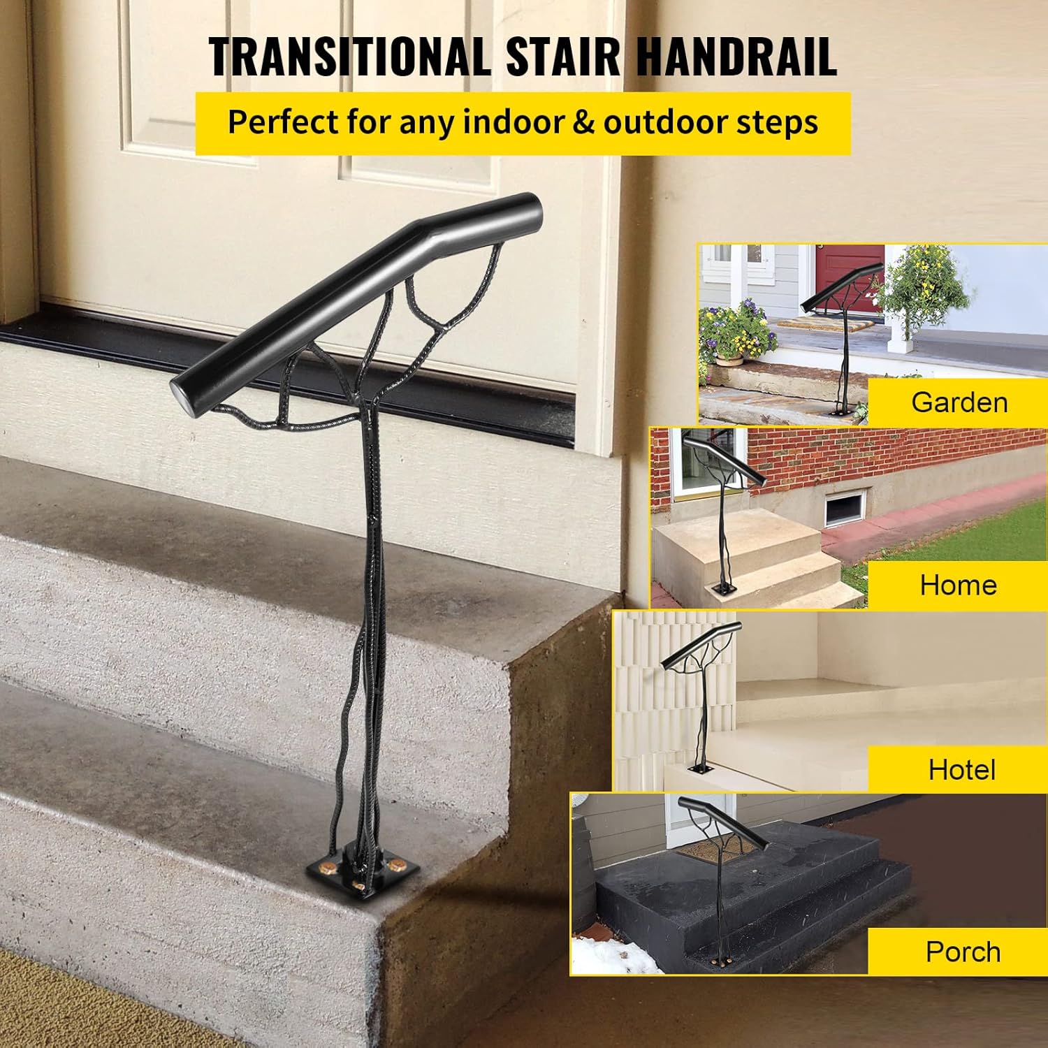 Black Wrought Iron Stair Hand Rail, Pack of 2 Z26815