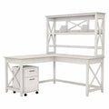 Linen White Oak L Shaped Desk with Hutch and 2 Drawer Mobile File Cabinet F28819