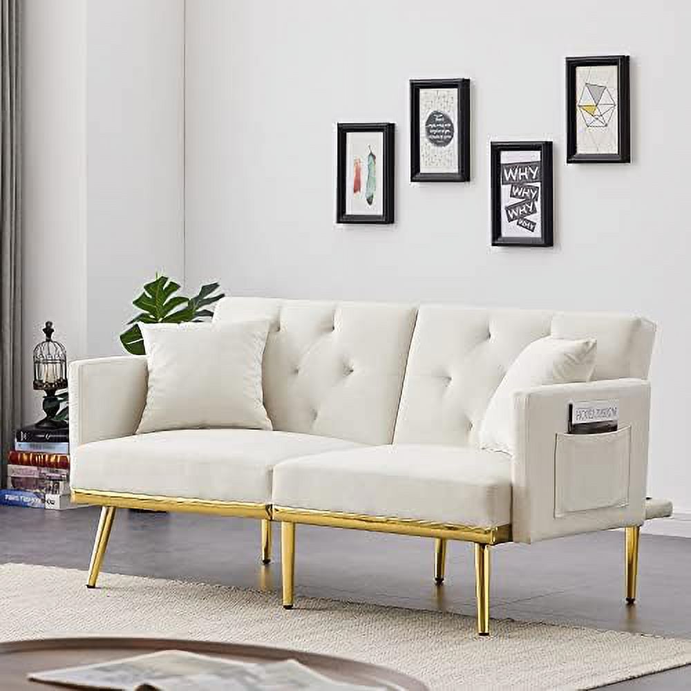 Velvet Futon Sofa Bed with Adjustable Armrests and Backrests S974188