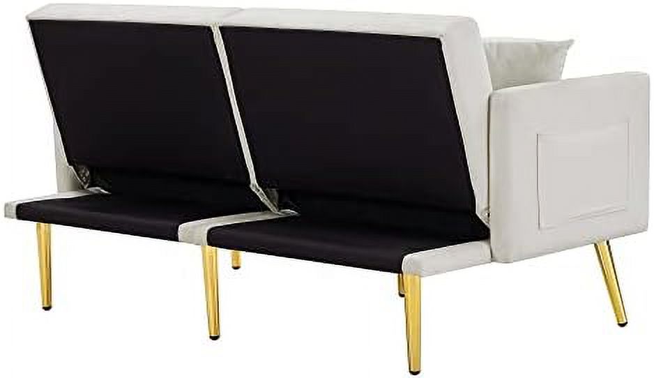 Velvet Futon Sofa Bed with Adjustable Armrests and Backrests S974188